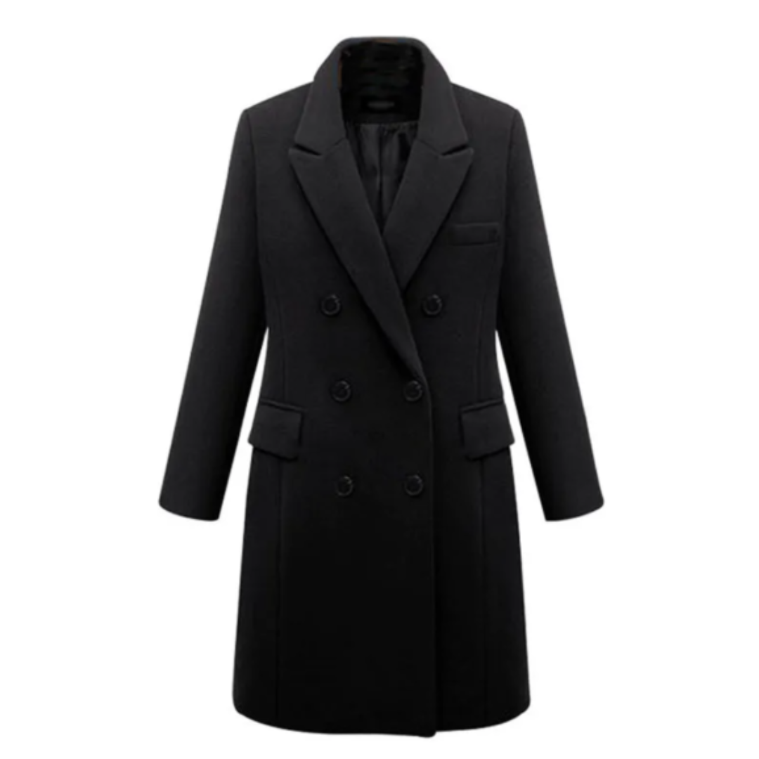 Cappotto invernale lungo da donna in misto lana – Caldo capospalla doppiopetto