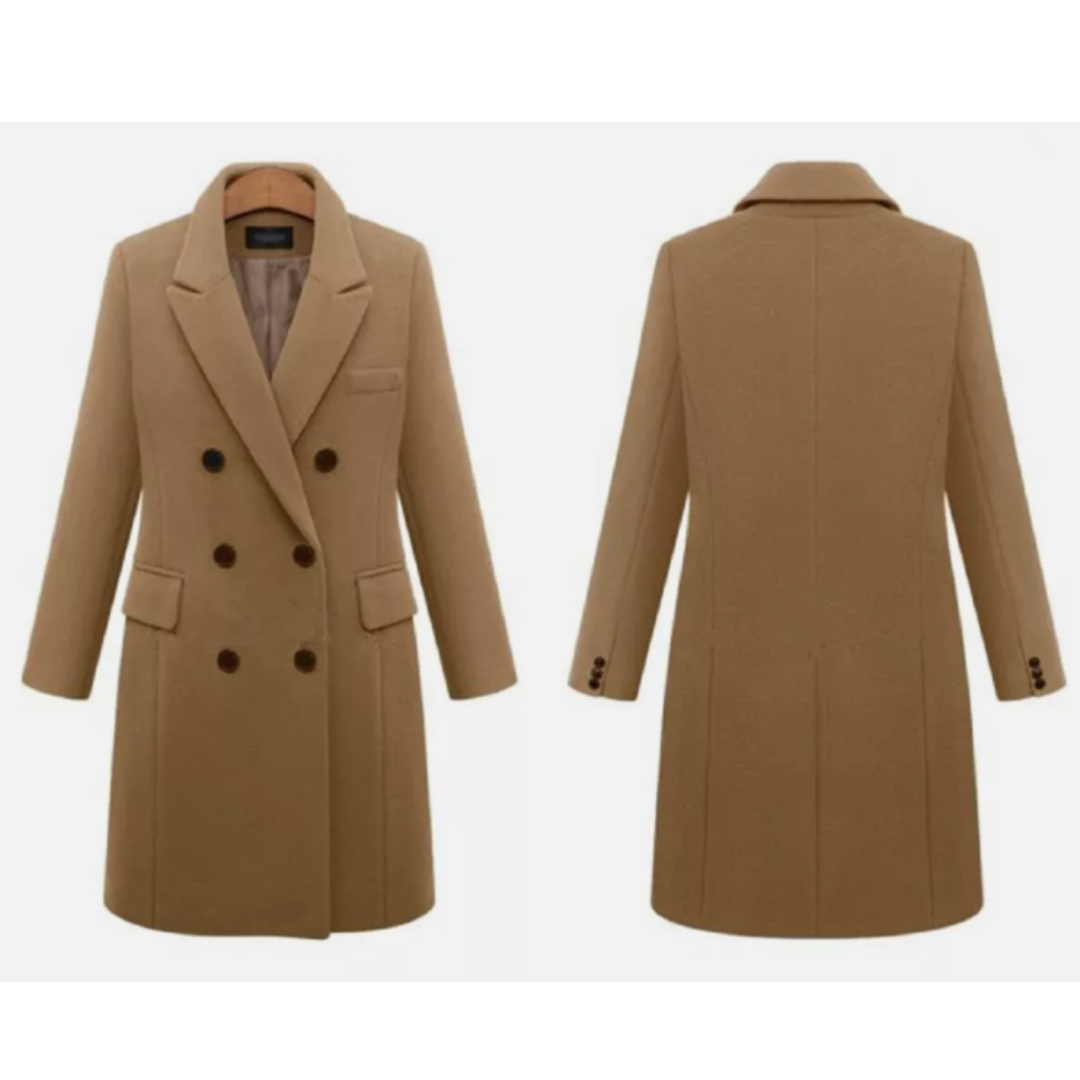 Cappotto invernale lungo da donna in misto lana – Caldo capospalla doppiopetto