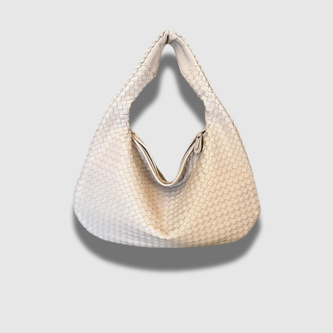 Timeless chic woven leather shoulder bag with luxury finishes