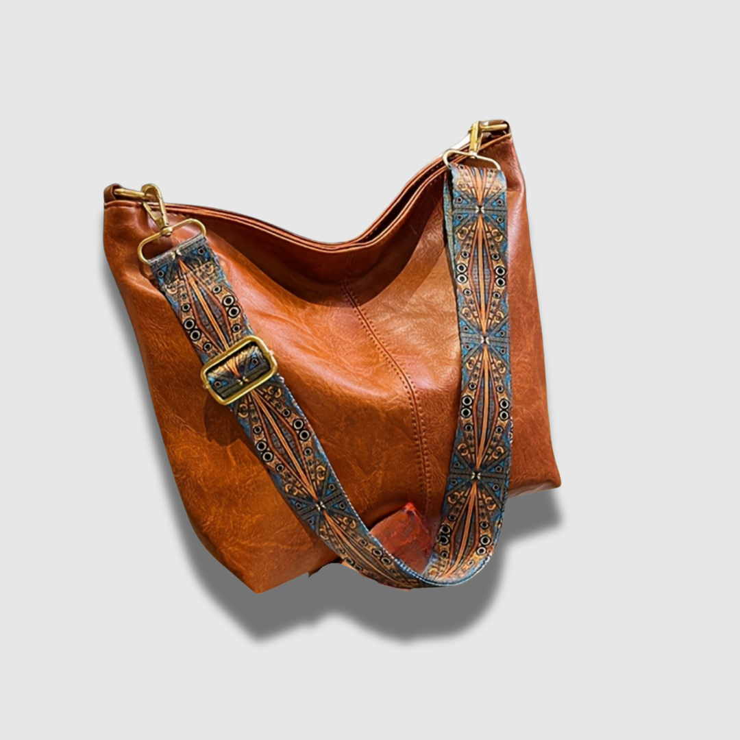 Borsa a tracolla in pelle ricamata vintage chic con dettagli artistici