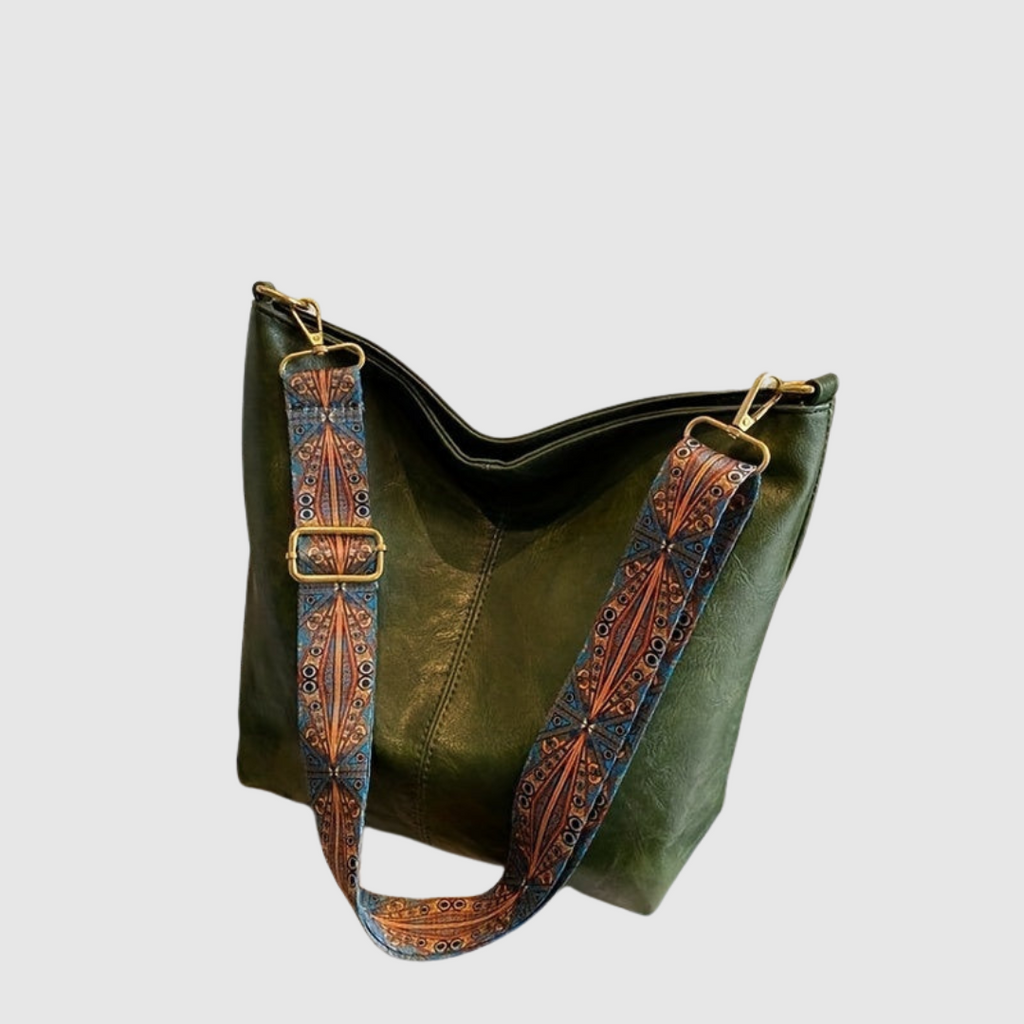 Borsa a tracolla in pelle ricamata vintage chic con dettagli artistici
