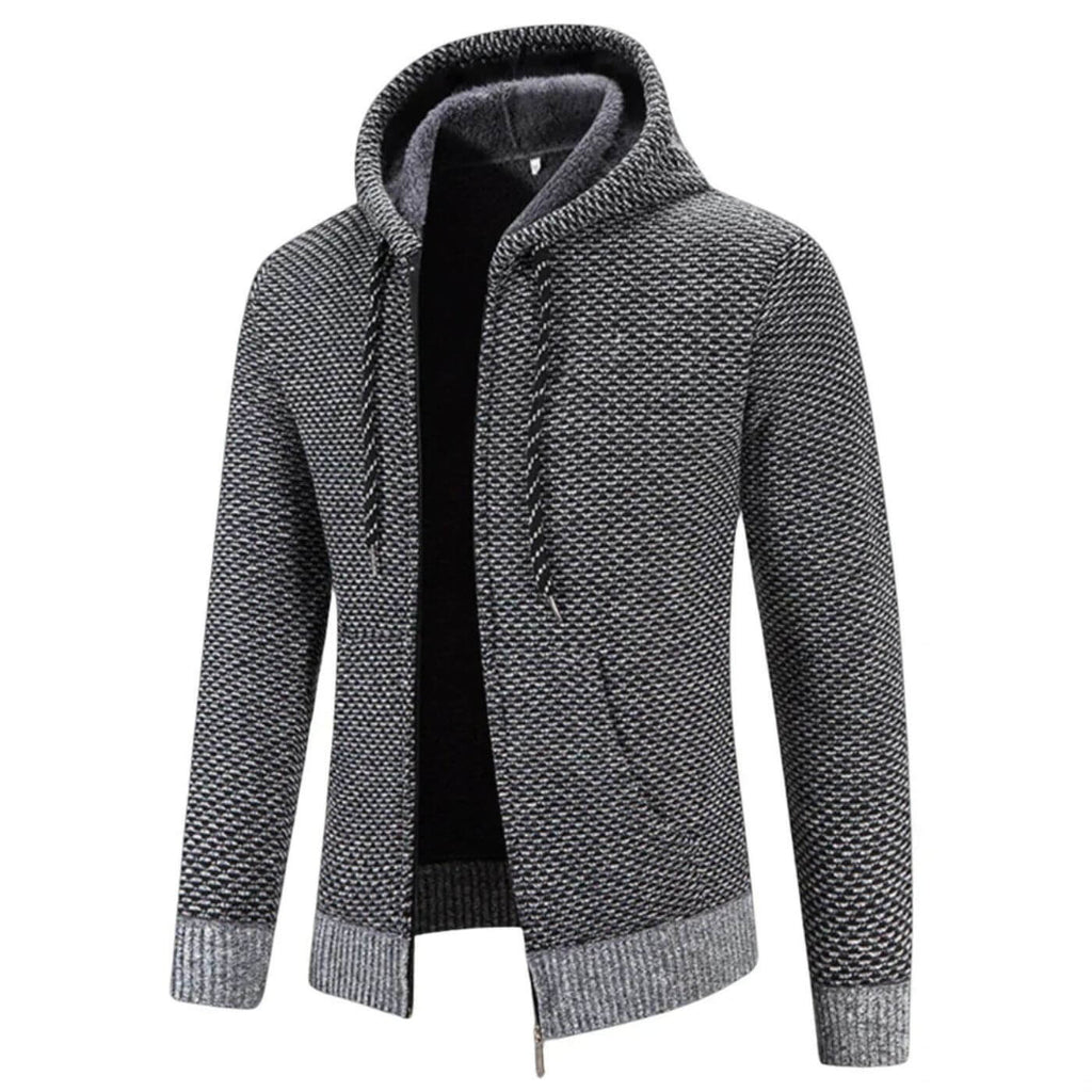 Felpa con cappuccio foderata in pile da uomo - cardigan spesso e confortevole