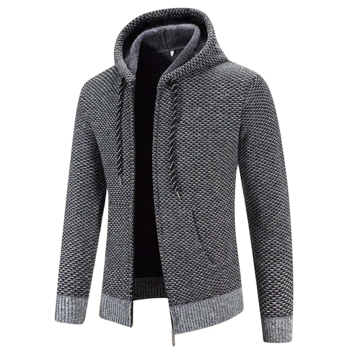 Felpa con cappuccio foderata in pile da uomo - cardigan spesso e confortevole