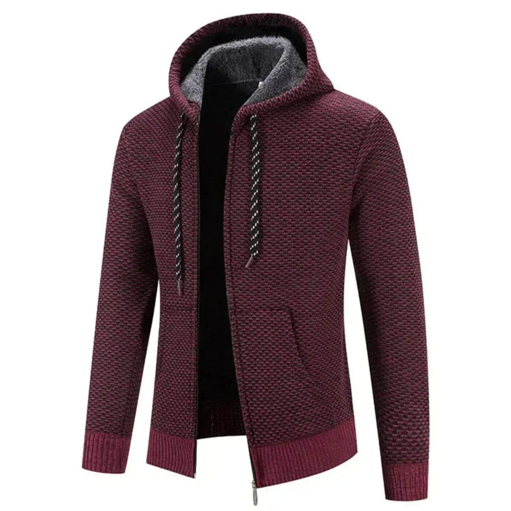 Felpa con cappuccio foderata in pile da uomo - cardigan spesso e confortevole