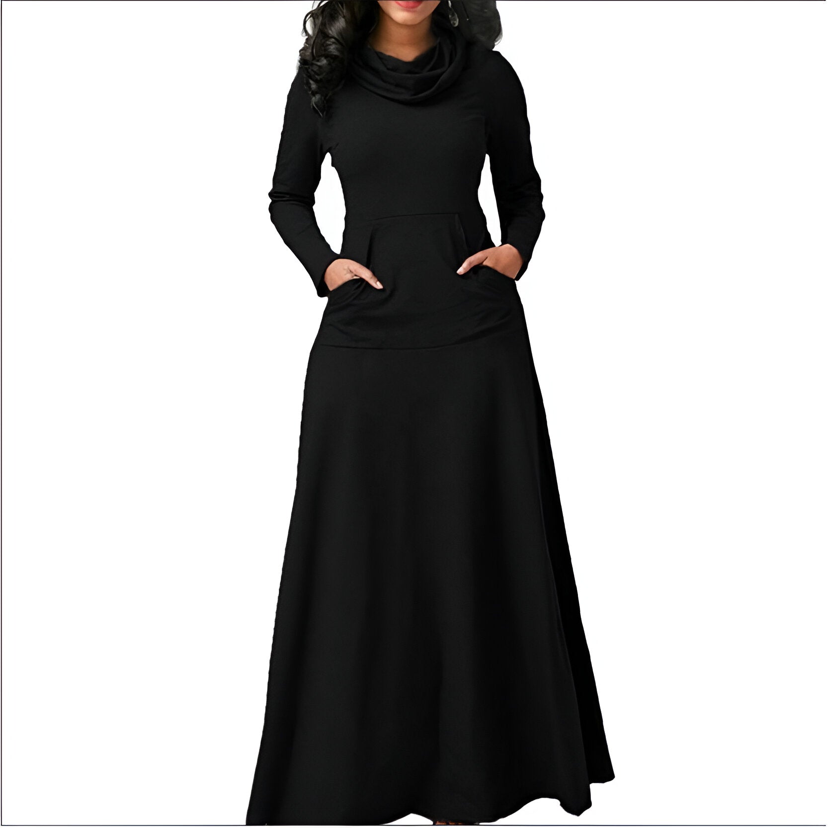 Maxi abito da donna con maniche lunghe calde e alla moda