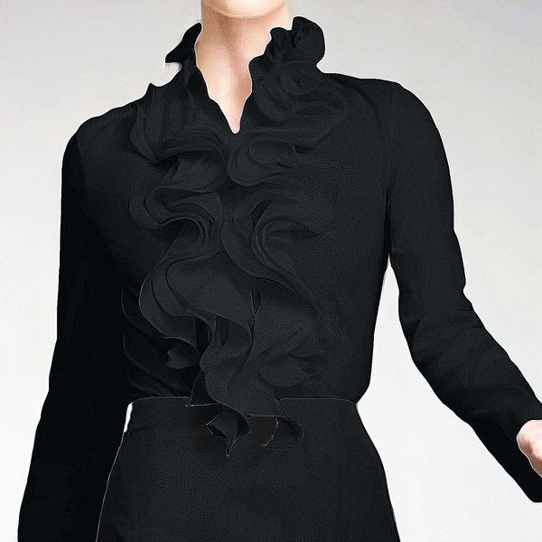 Elegante camicetta da donna con colletto arricciato – Camicia a maniche lunghe con collo alto