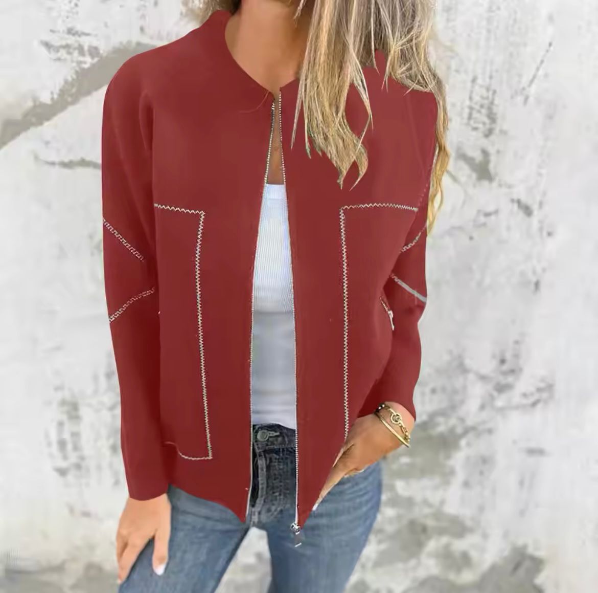 Elegante giacca con cerniera da donna – Giacca casual leggera