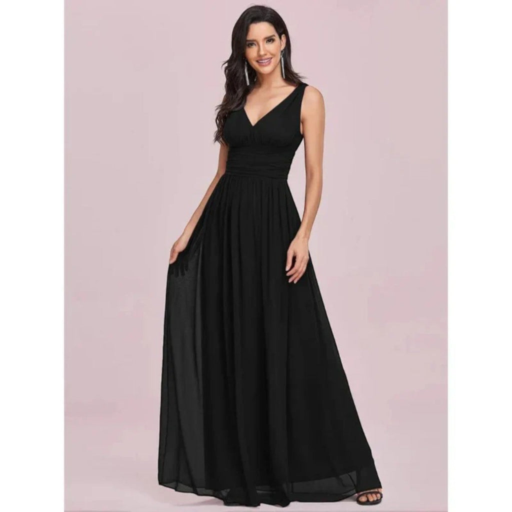 Abito Maxi Elegante con Scollo a V – Stile Femminile Senza Tempo