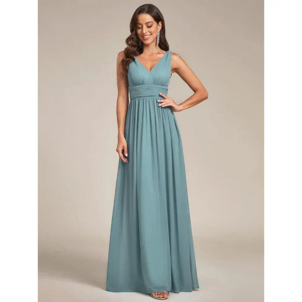 Abito Maxi Elegante con Scollo a V – Stile Femminile Senza Tempo