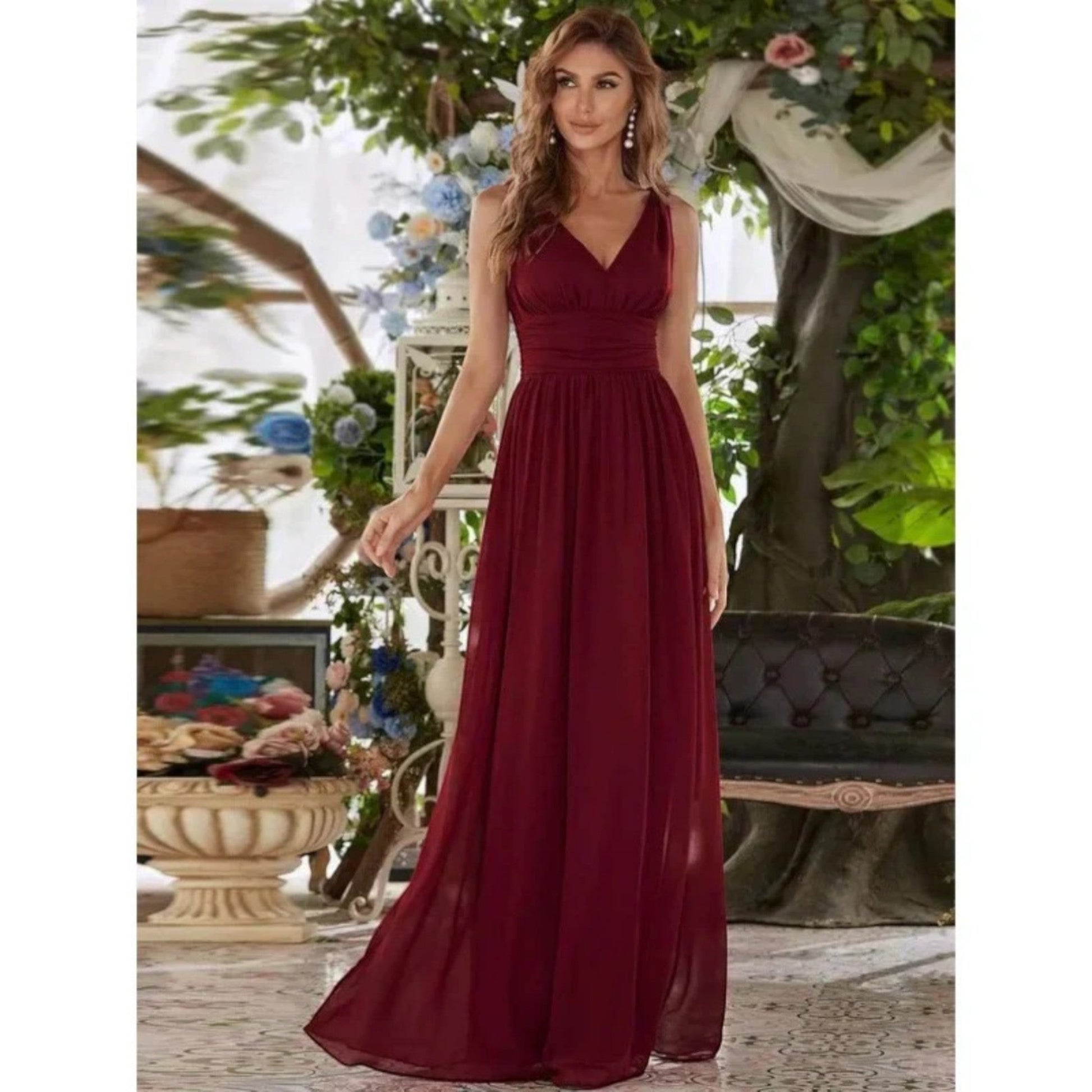 Abito Maxi Elegante con Scollo a V – Stile Femminile Senza Tempo