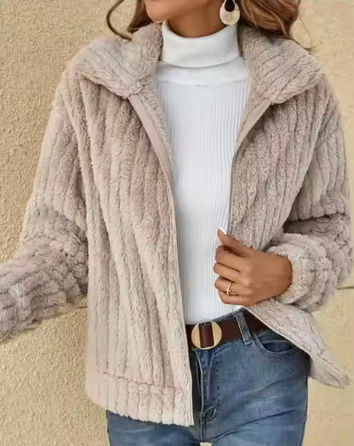 Giacca elegante e comoda da donna – Cappotto Teddy con cappuccio