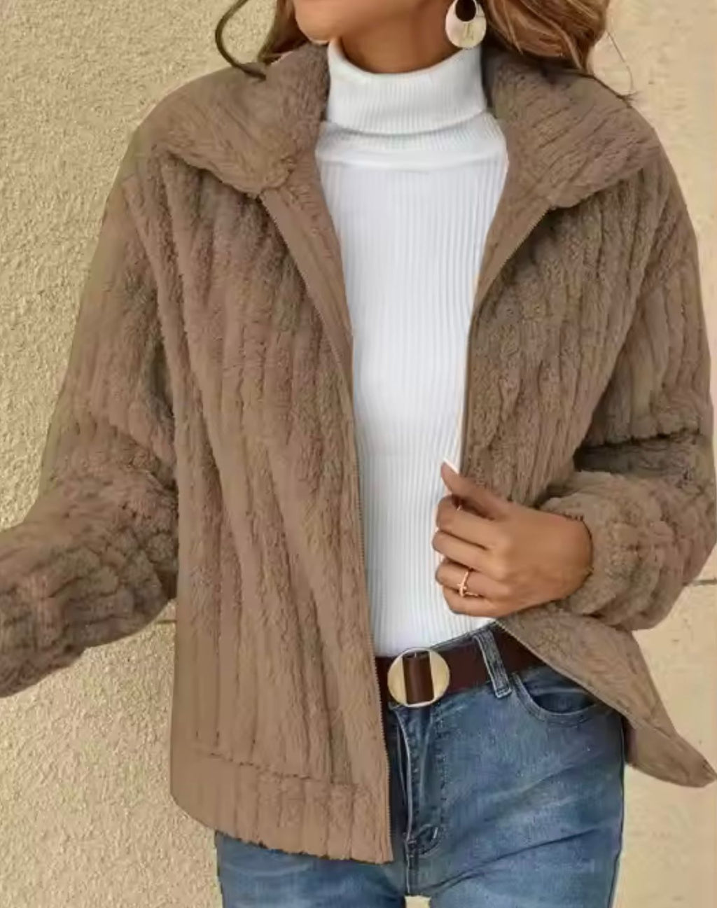 Giacca elegante e comoda da donna – Cappotto Teddy con cappuccio