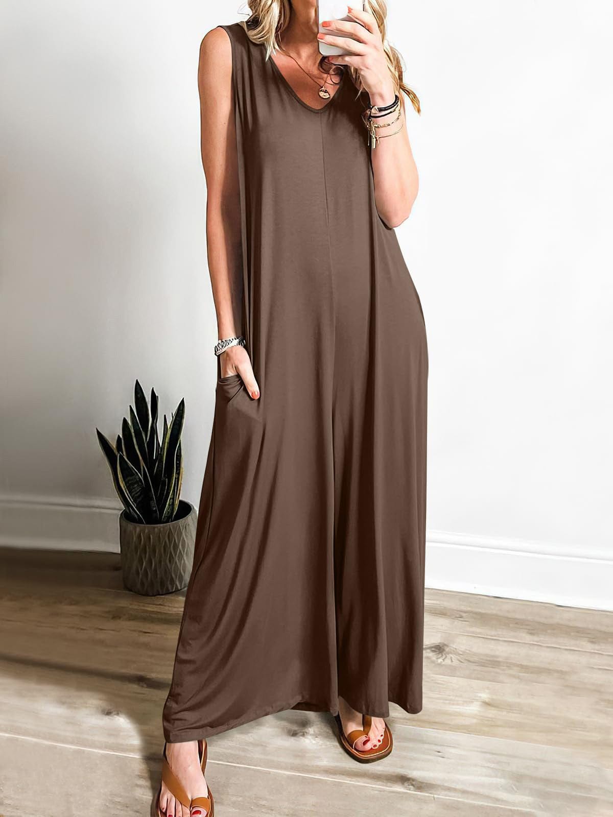 Tuta intera donna autunno – Jumpsuit morbida traspirante comoda per ogni figura