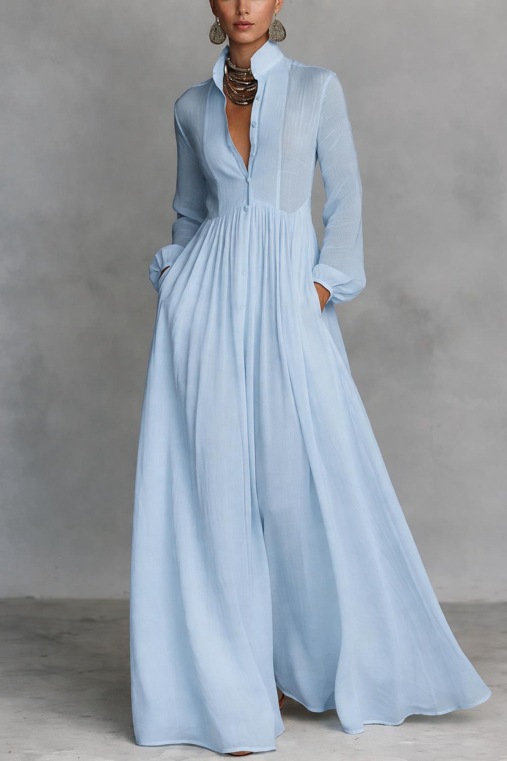 Abito maxi da donna con bottoni frontali - Morbido ed elegante