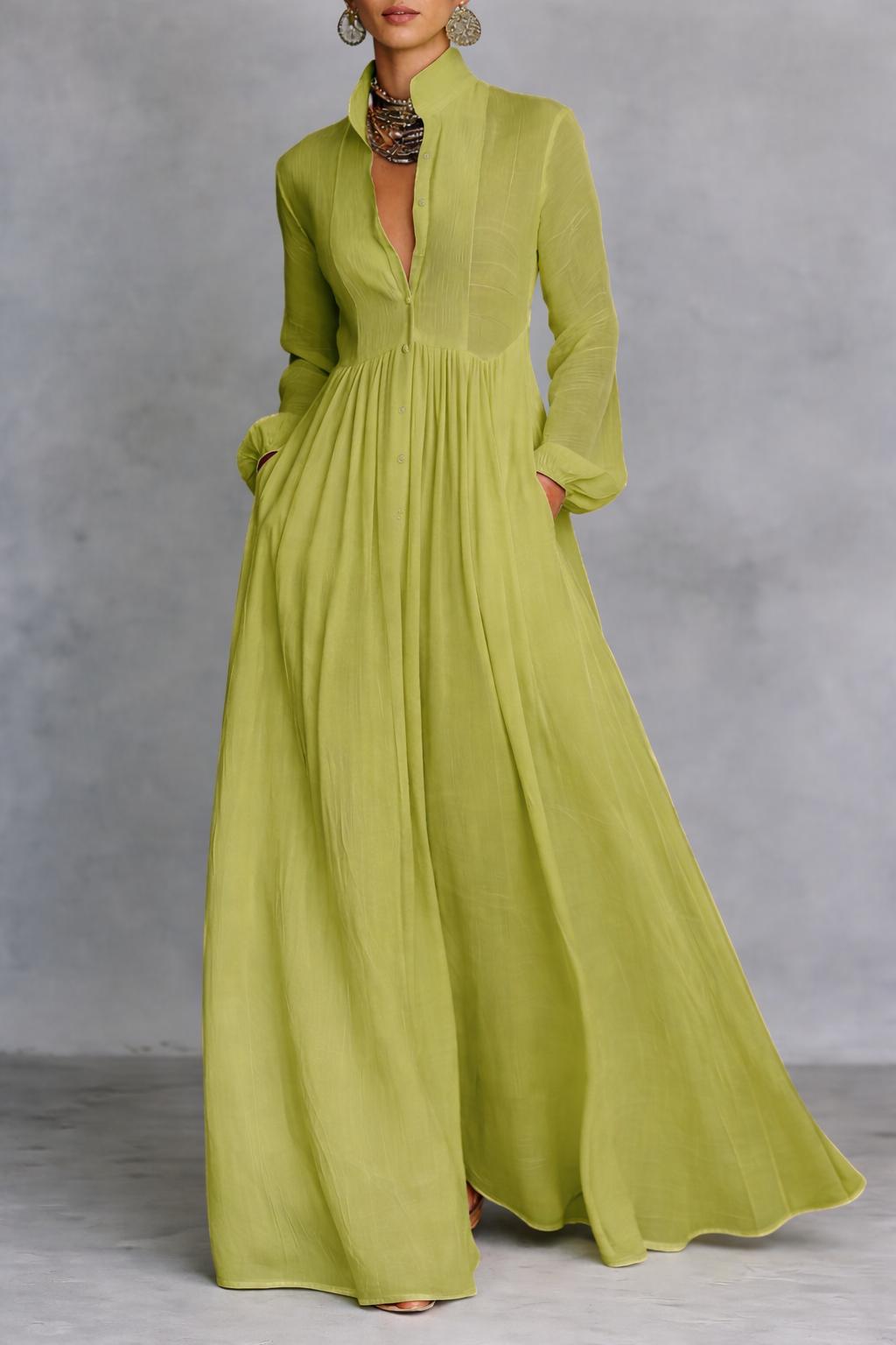 Abito maxi da donna con bottoni frontali - Morbido ed elegante