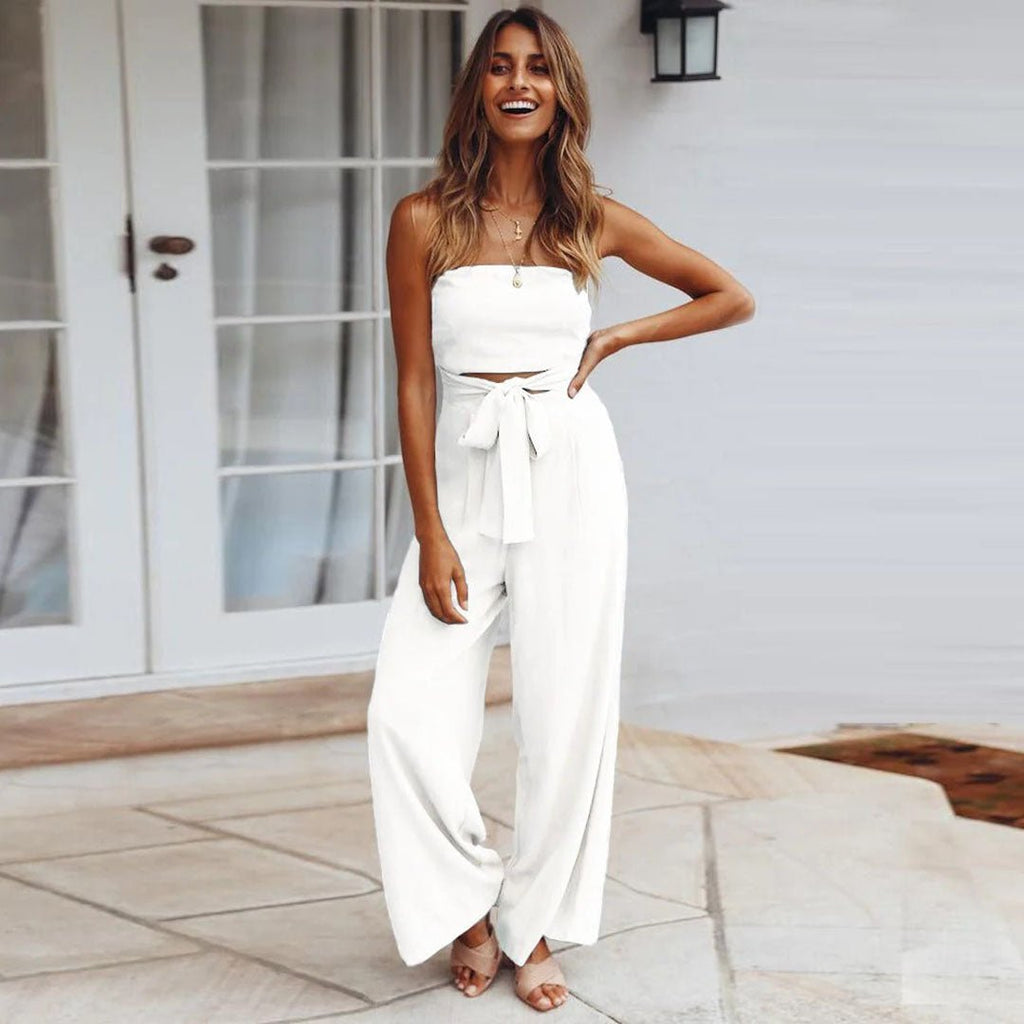 Tuta donna bustier a gamba larga – Vita annodata elegante