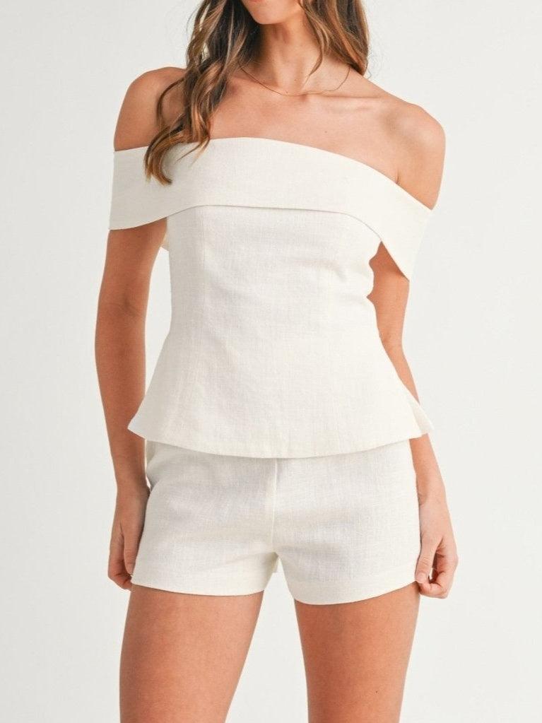 Completo due pezzi da donna in cotone e lino bianco – Abito elegante e leggero