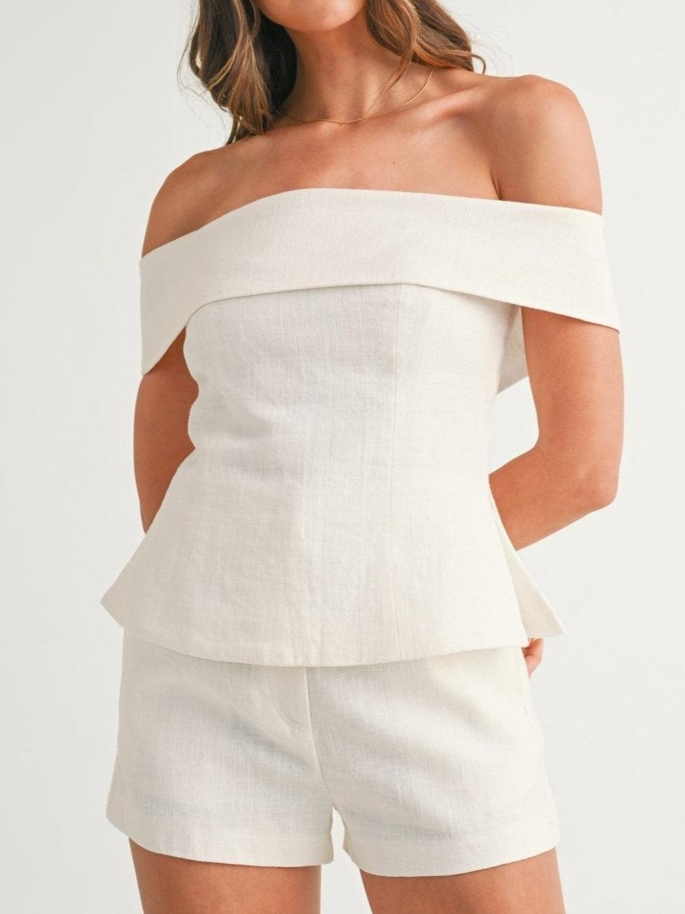 Completo due pezzi da donna in cotone e lino bianco – Abito elegante e leggero