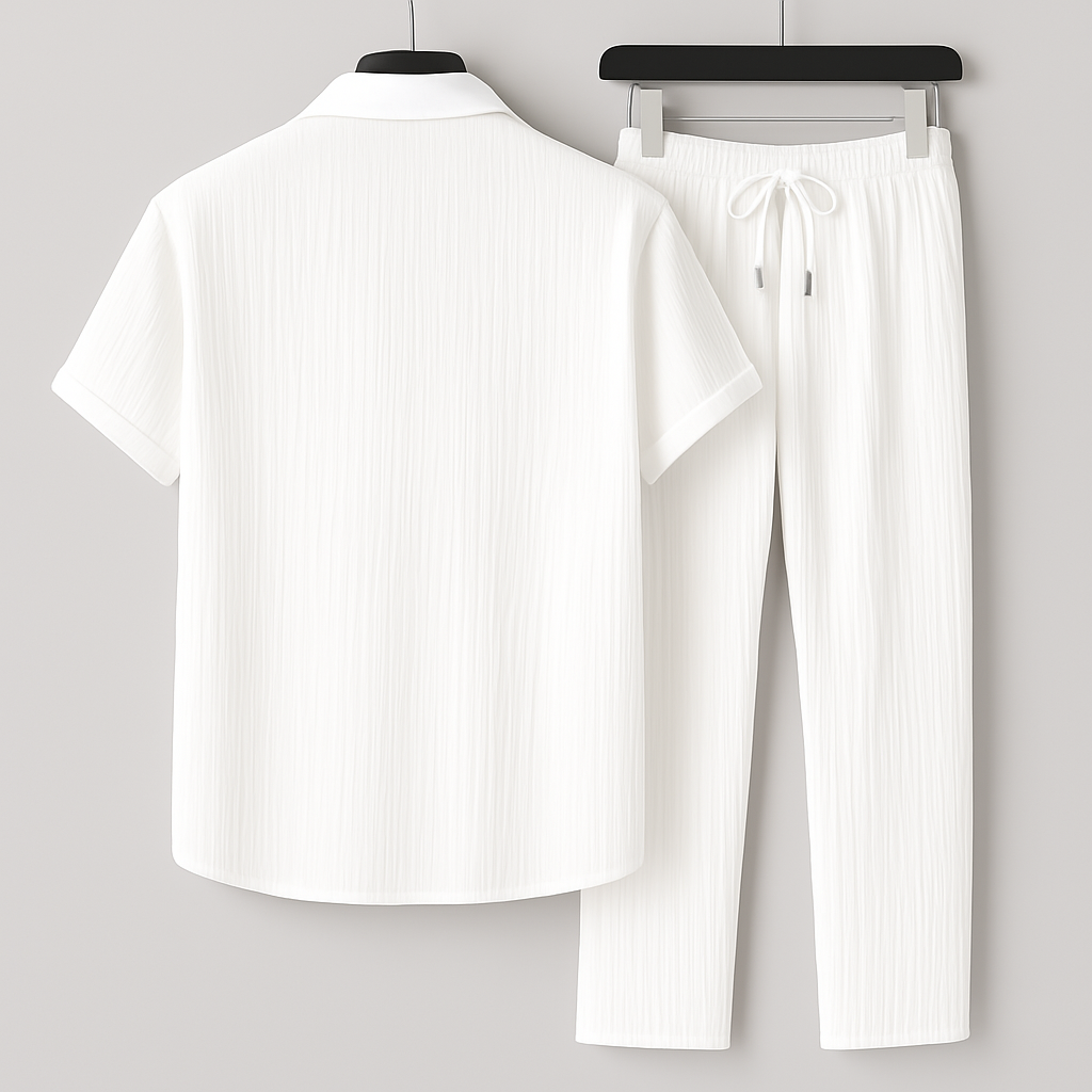 Completo uomo effetto lino con camicia e pantaloni con coulisse - Leggero e casual