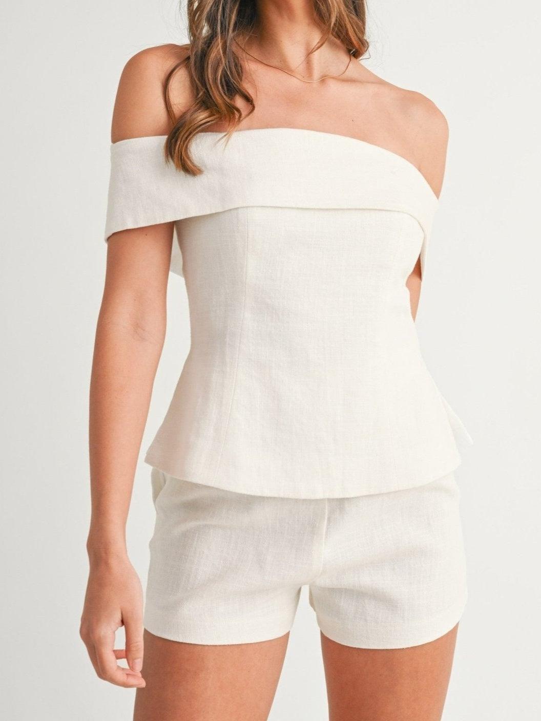 Completo due pezzi da donna in cotone e lino bianco – Abito elegante e leggero