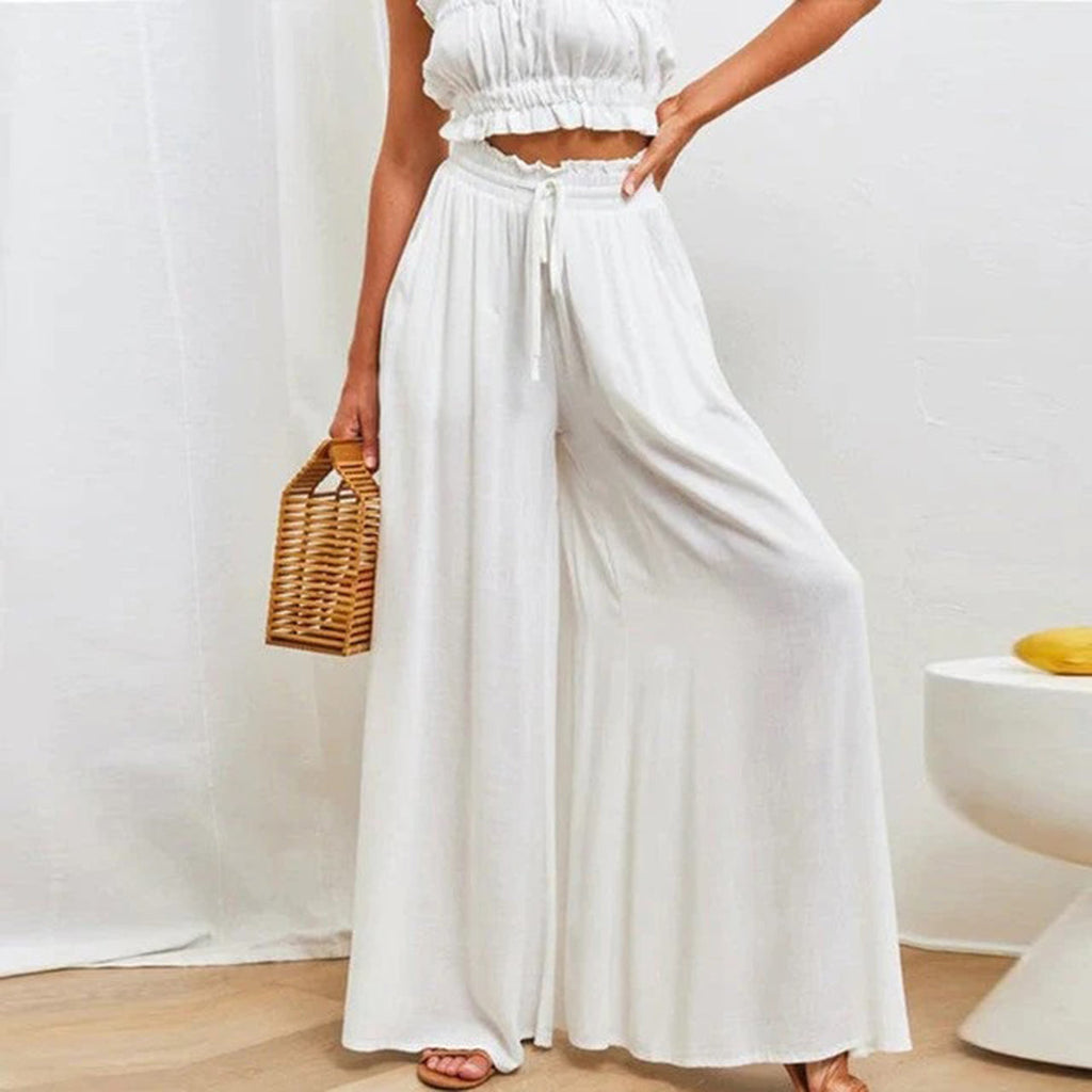 Pantaloni palazzo a vita alta e gamba larga da donna – Comodi pantaloni con coulisse