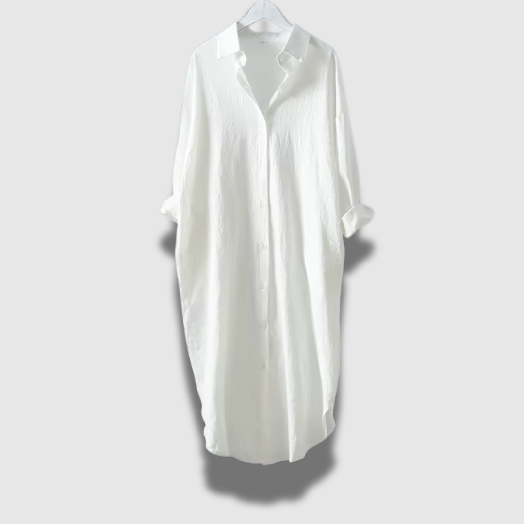 Confortevole abito da donna in lino chic a maniche lunghe