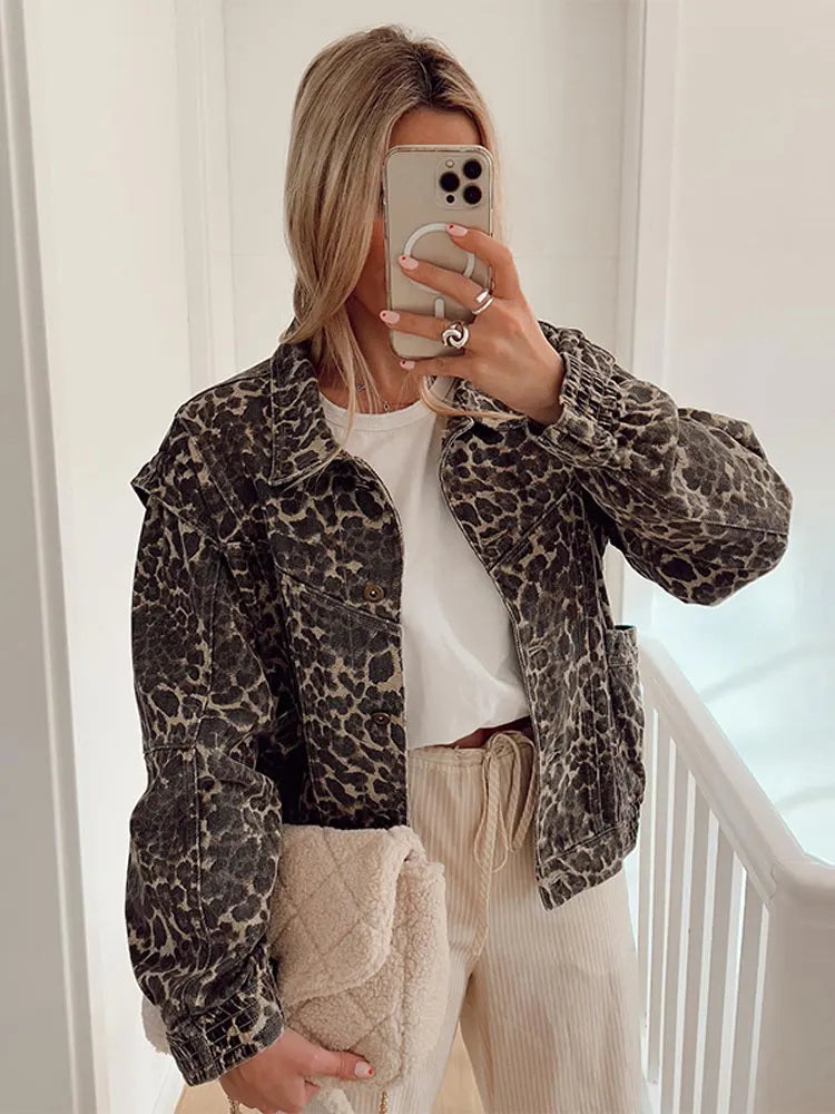 Giacca corta da donna con stampa leopardata – Capospalla casual di alta qualità
