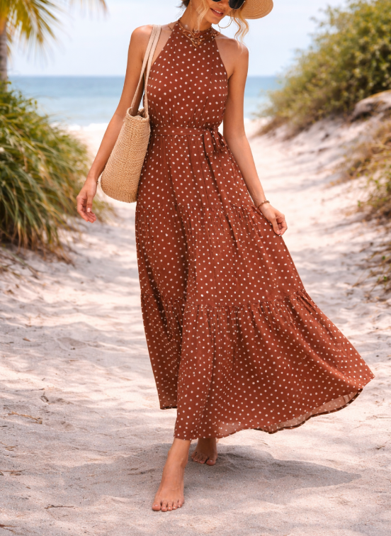 Abito lungo da donna a pois – Stile estivo fluido, casual ed elegante