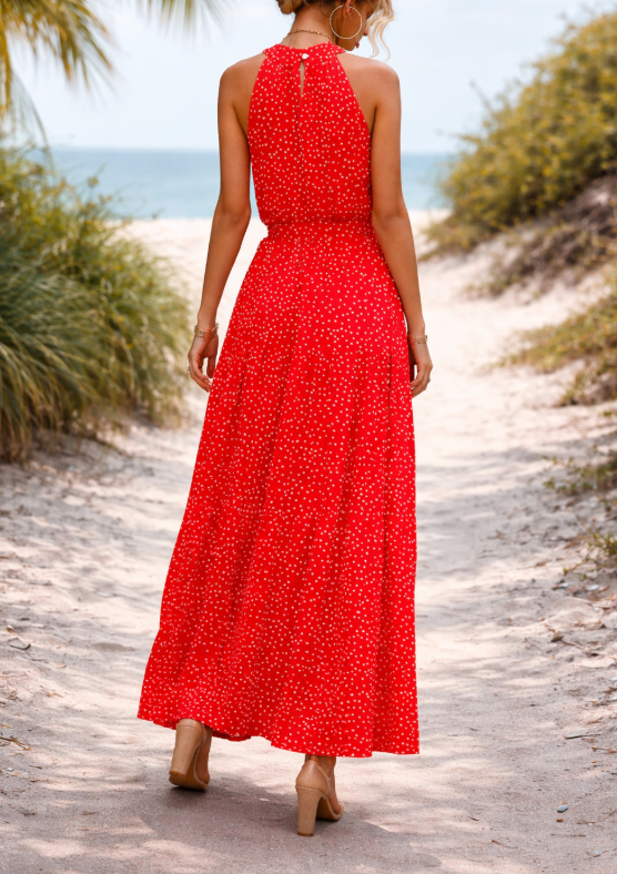 Abito lungo da donna a pois – Stile estivo fluido, casual ed elegante