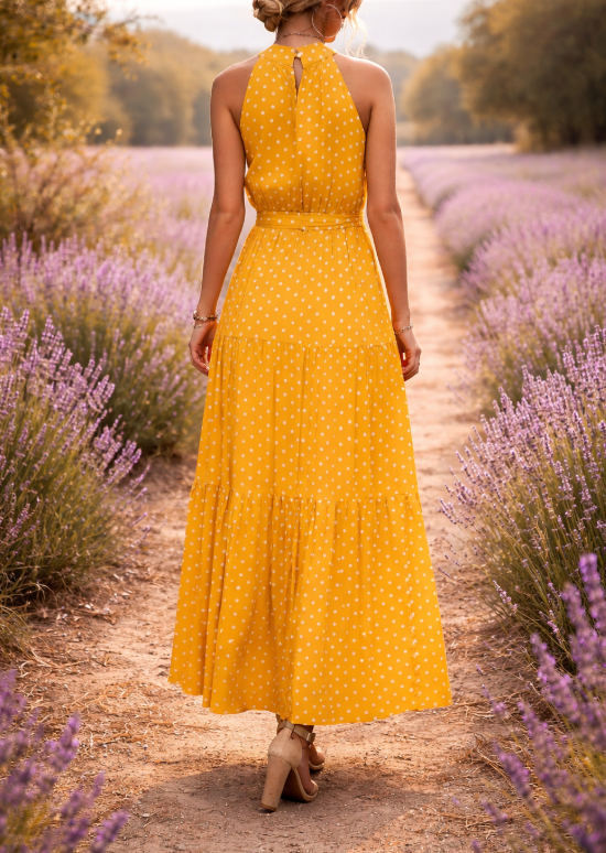 Abito lungo da donna a pois – Stile estivo fluido, casual ed elegante