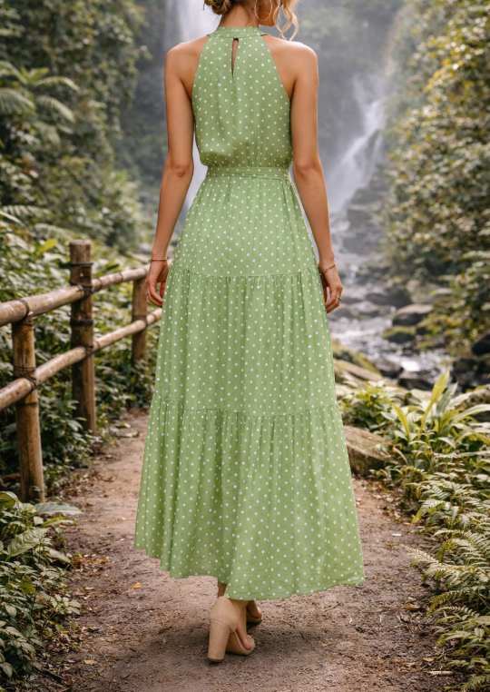 Abito lungo da donna a pois – Stile estivo fluido, casual ed elegante