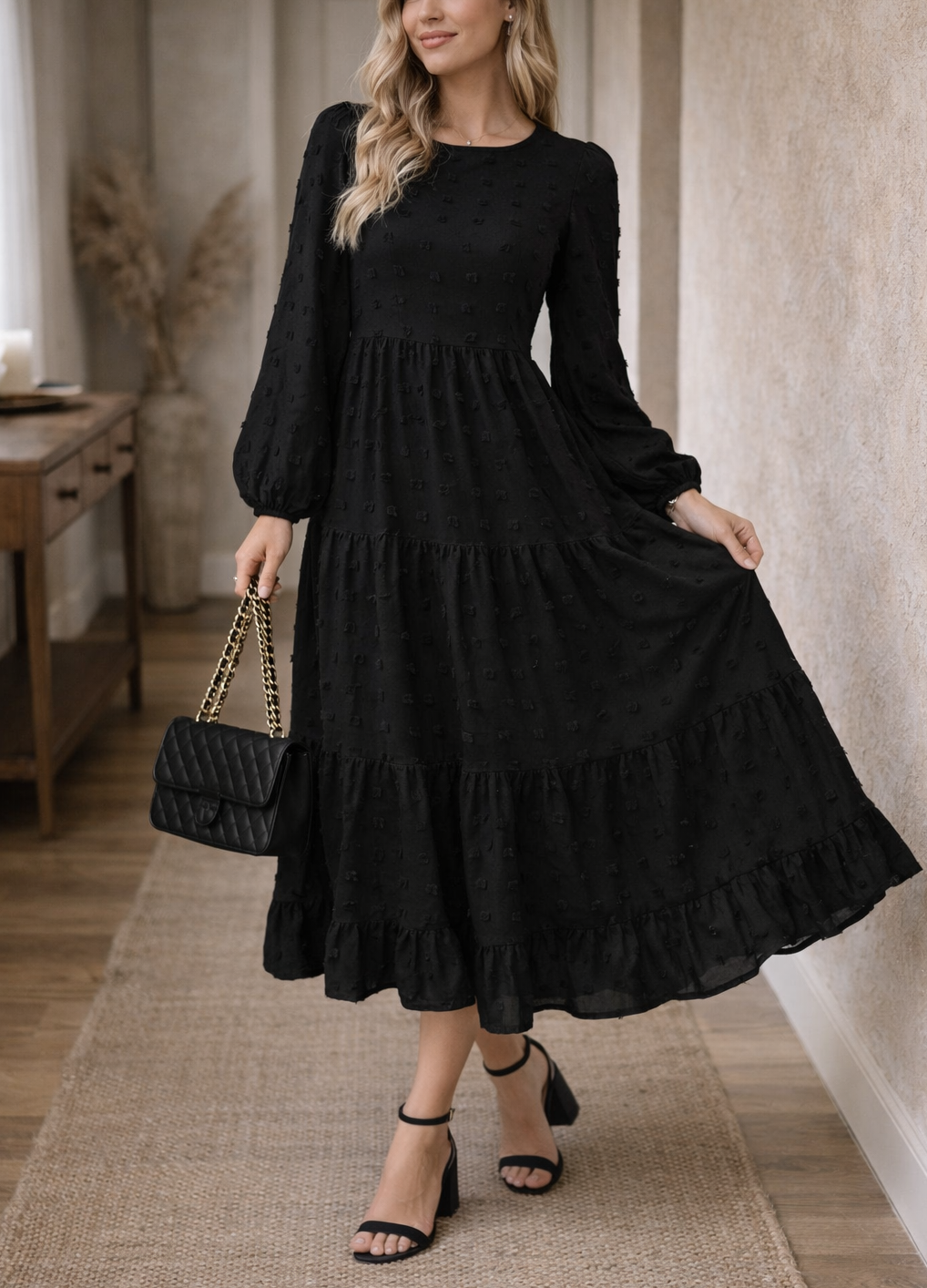 Abito lungo da donna con scollo rotondo – Fluido, elegante, casual, perfetto per tutti i giorni