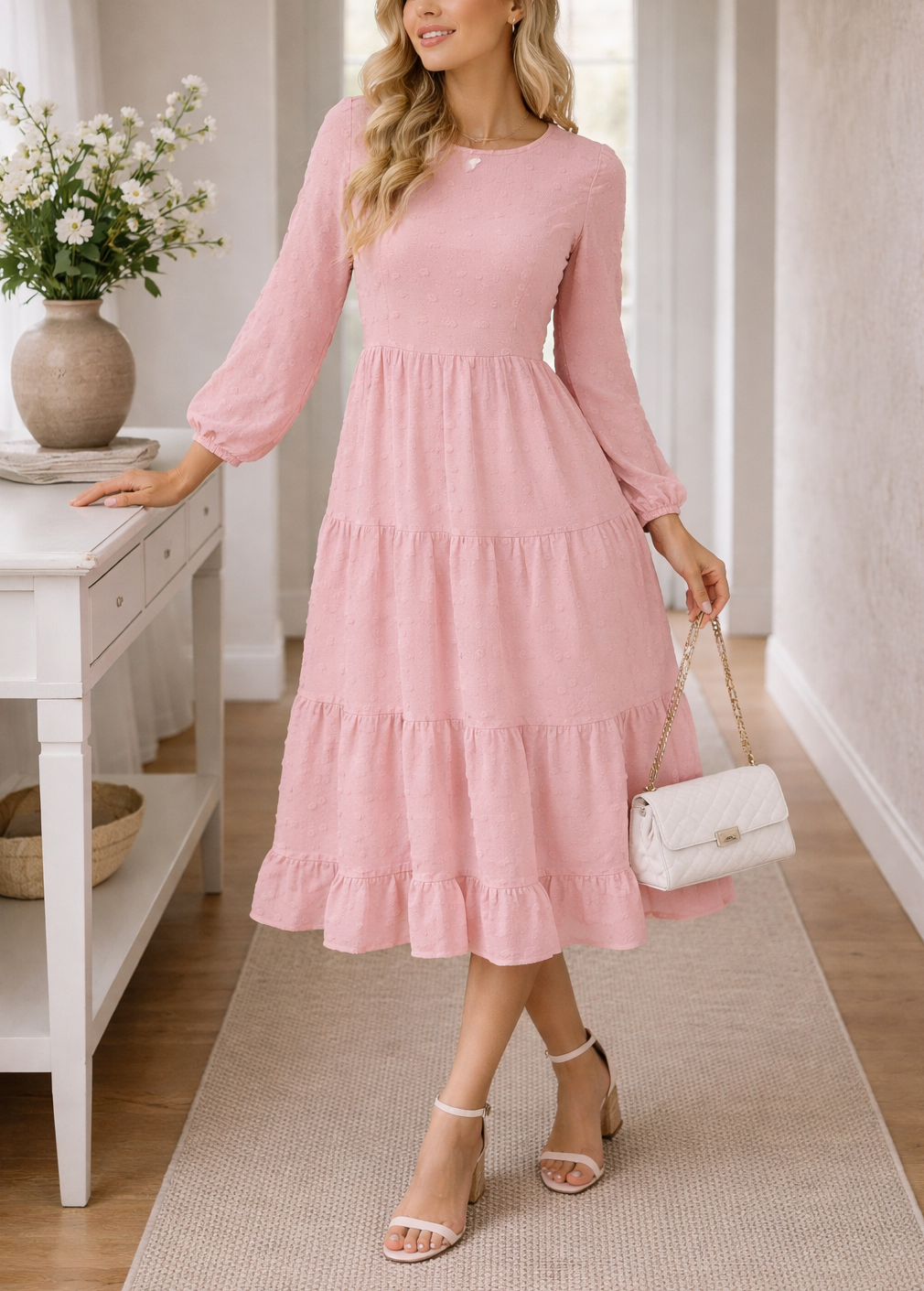 Abito lungo da donna con scollo rotondo – Fluido, elegante, casual, perfetto per tutti i giorni