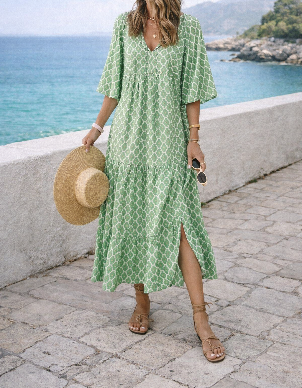 Abito lungo da donna con scollo a V – Fluido, elegante, casual, perfetto per feste