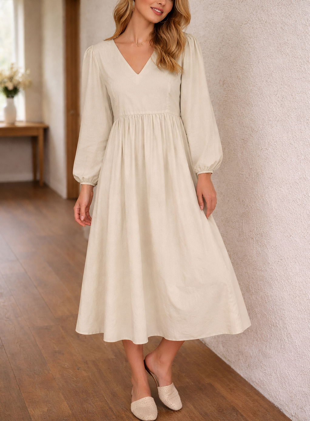 Abito midi da donna con scollo a V: elegante, casual e chic per tutti i giorni