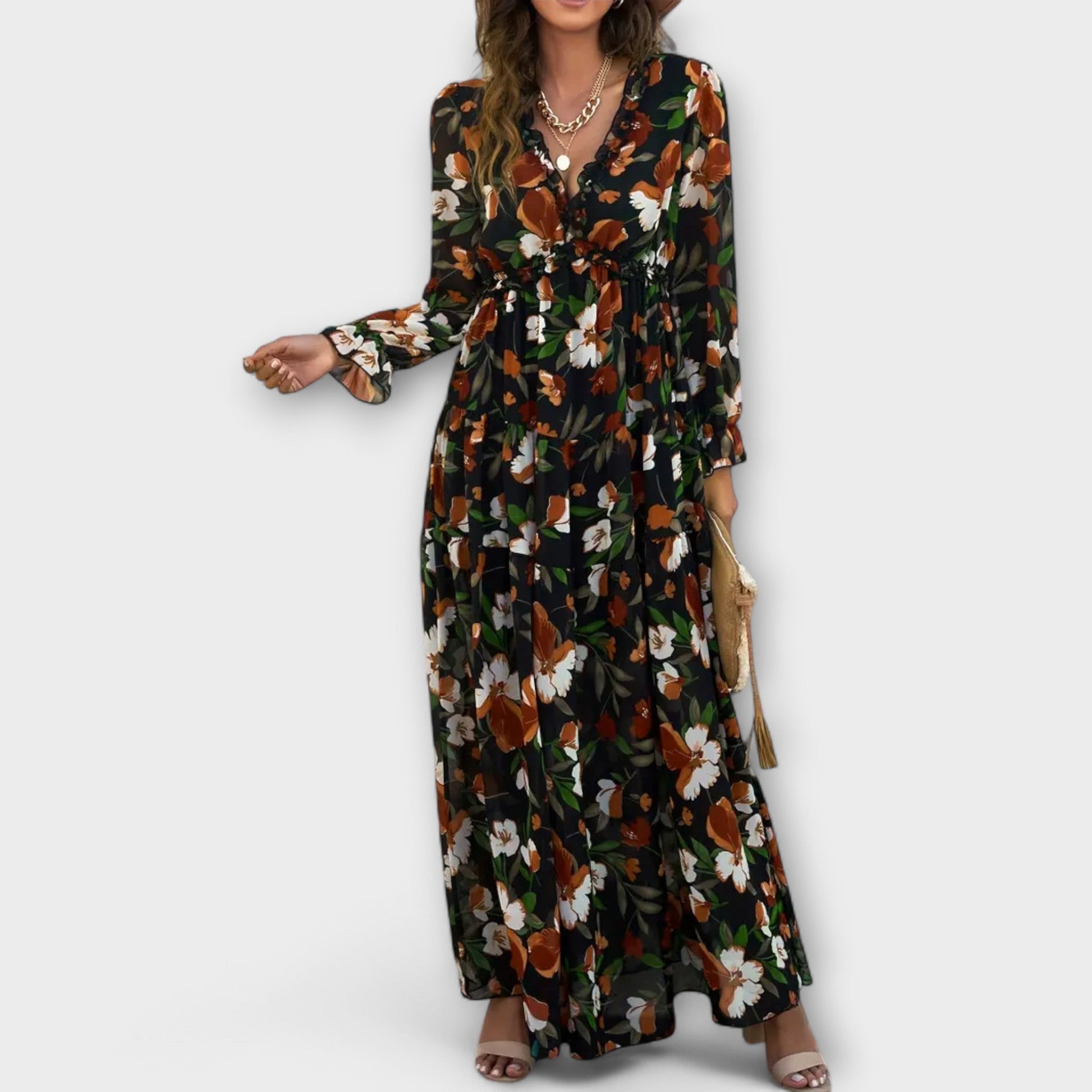Abito maxi floreale da donna a maniche lunghe - Romantico e leggero