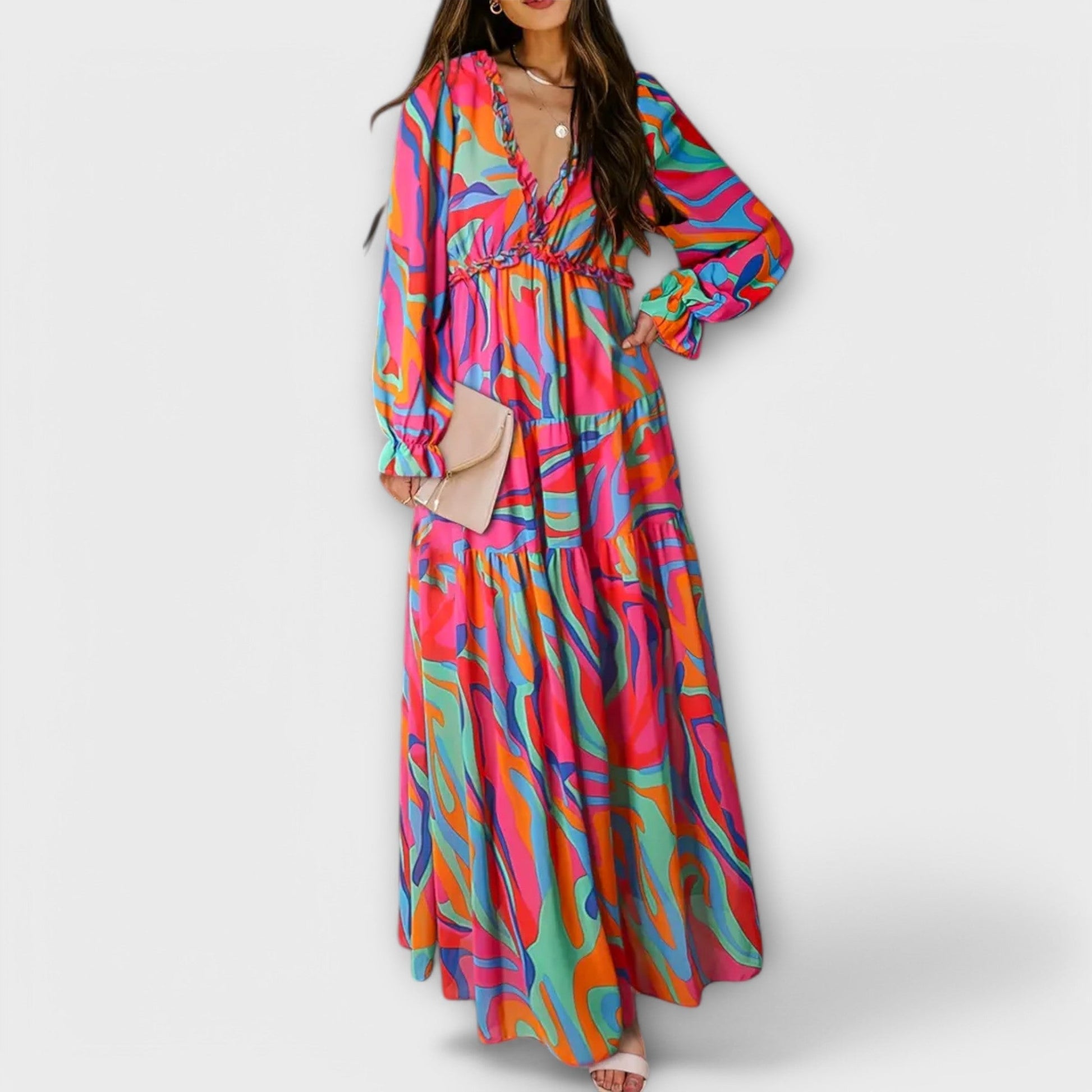 Abito maxi floreale da donna a maniche lunghe - Romantico e leggero