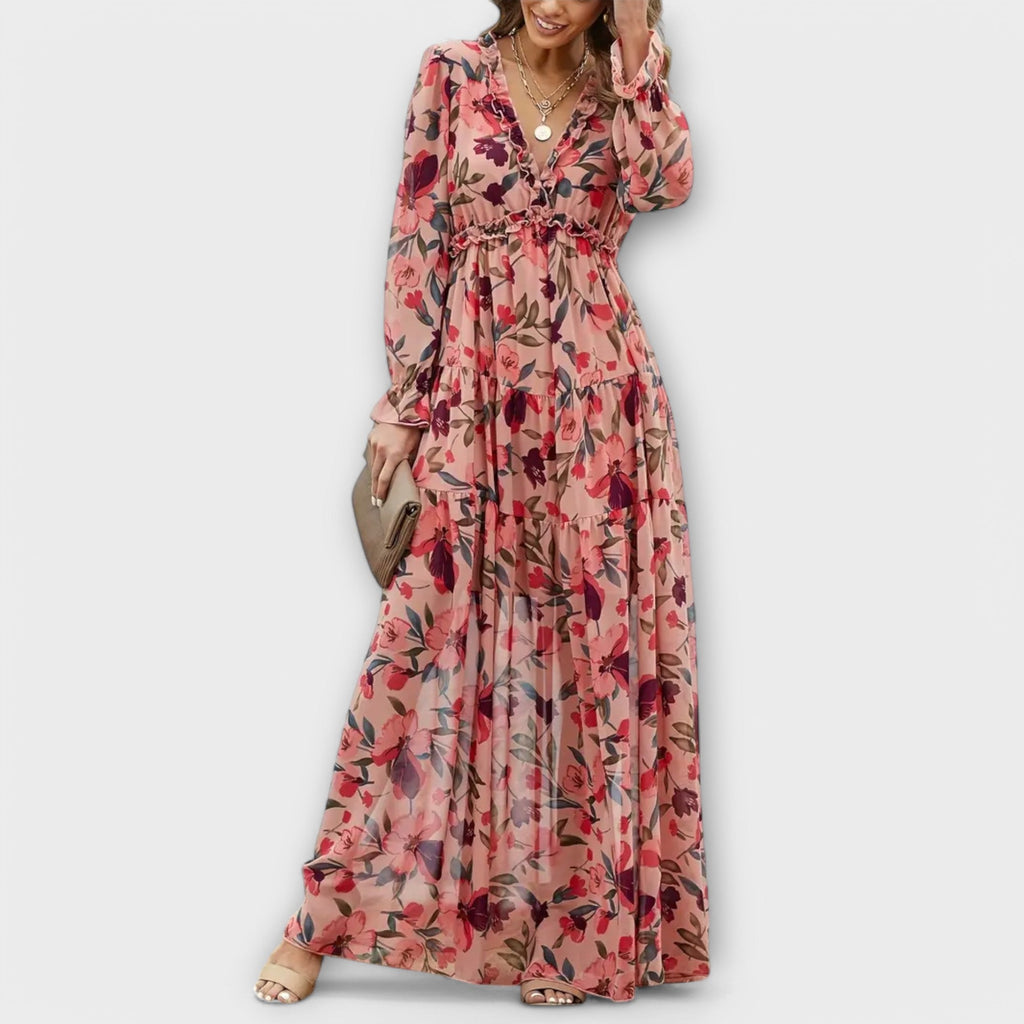 Abito maxi floreale da donna a maniche lunghe - Romantico e leggero