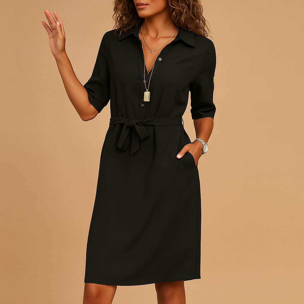 Abito chemisier midi da donna – Collo sartoriale e vita annodata