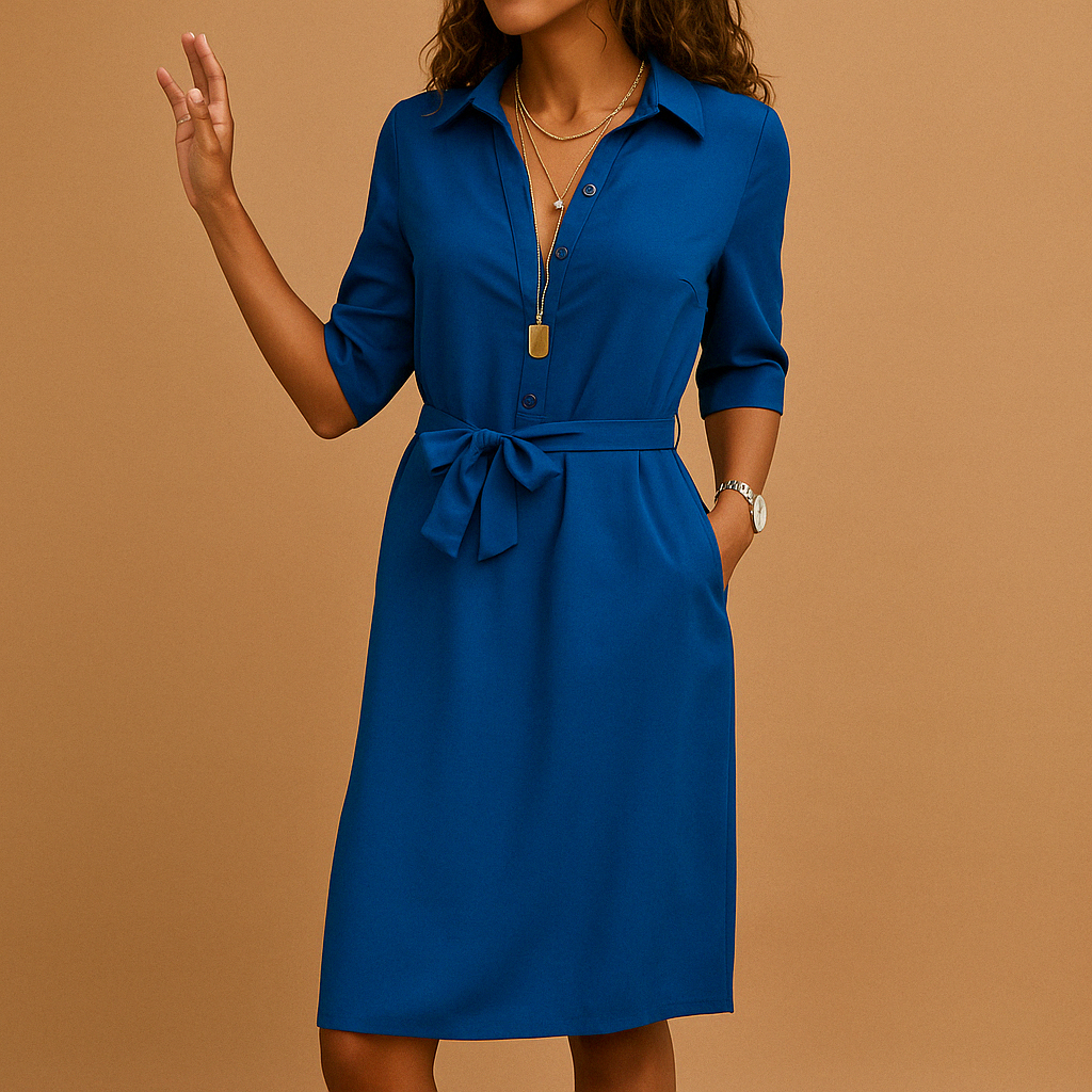 Abito chemisier midi da donna – Collo sartoriale e vita annodata