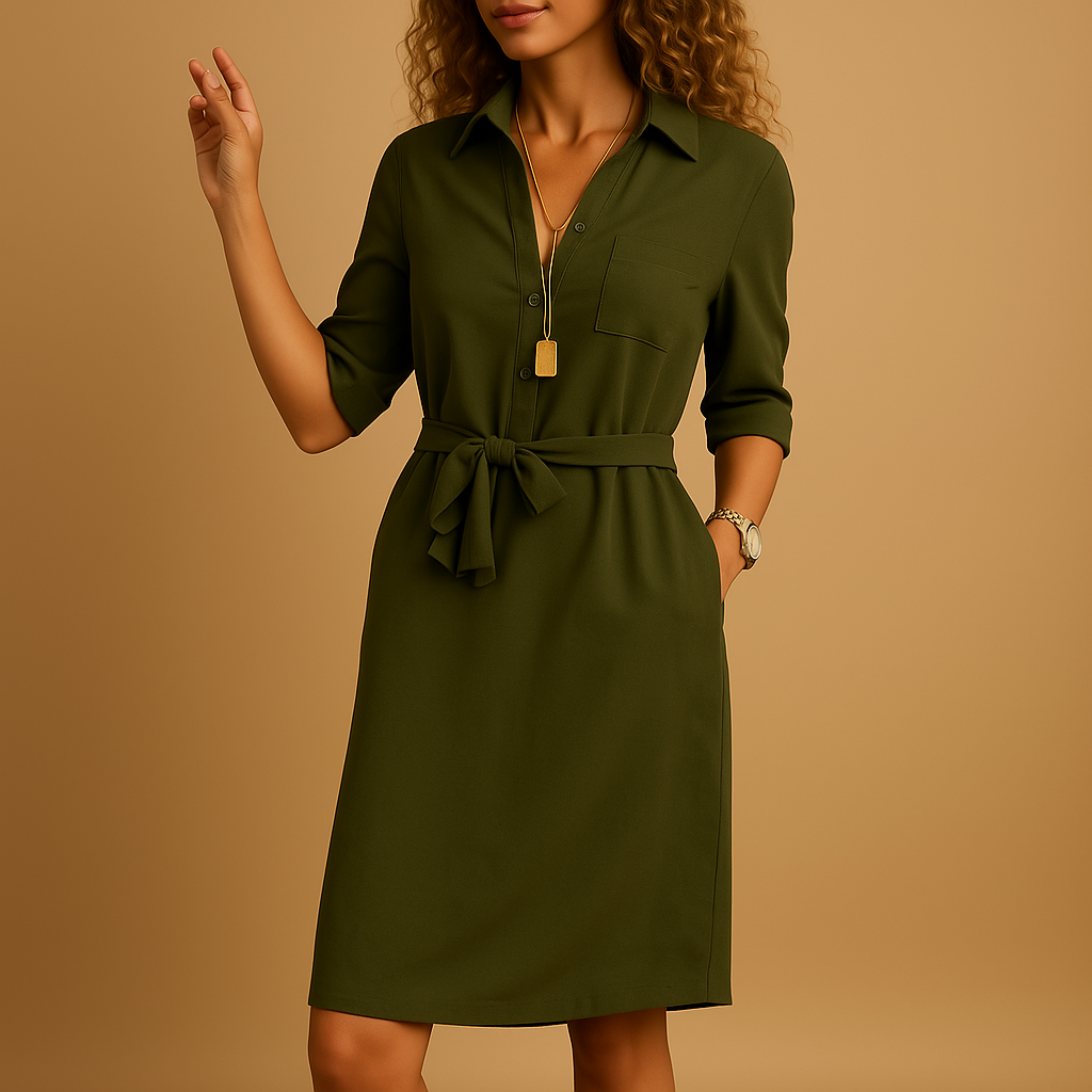 Abito chemisier midi da donna – Collo sartoriale e vita annodata