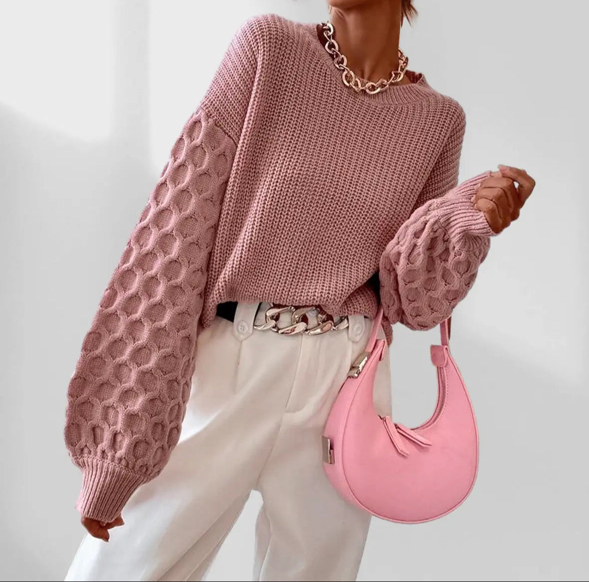 Maglione con maniche a lanterna da donna - maglione lavorato a maglia comodo e ampio per l'autunno