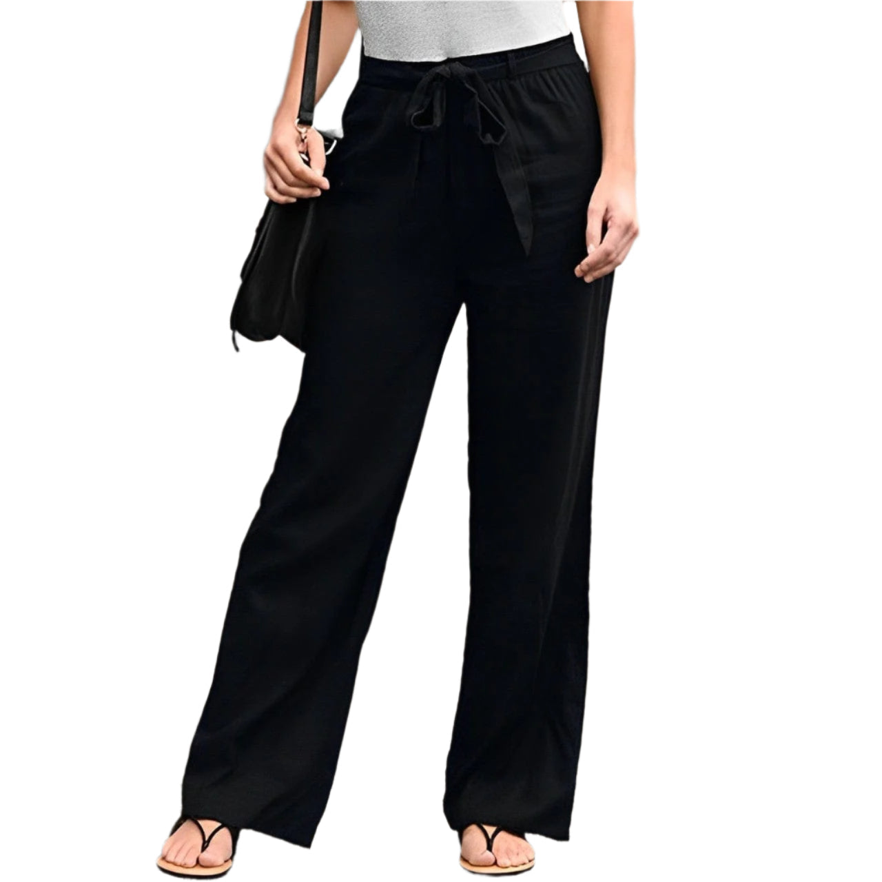 Pantaloni larghi in lino comodi da donna - Vita elastica leggera e vestibilità comoda e traspirante per l'estate