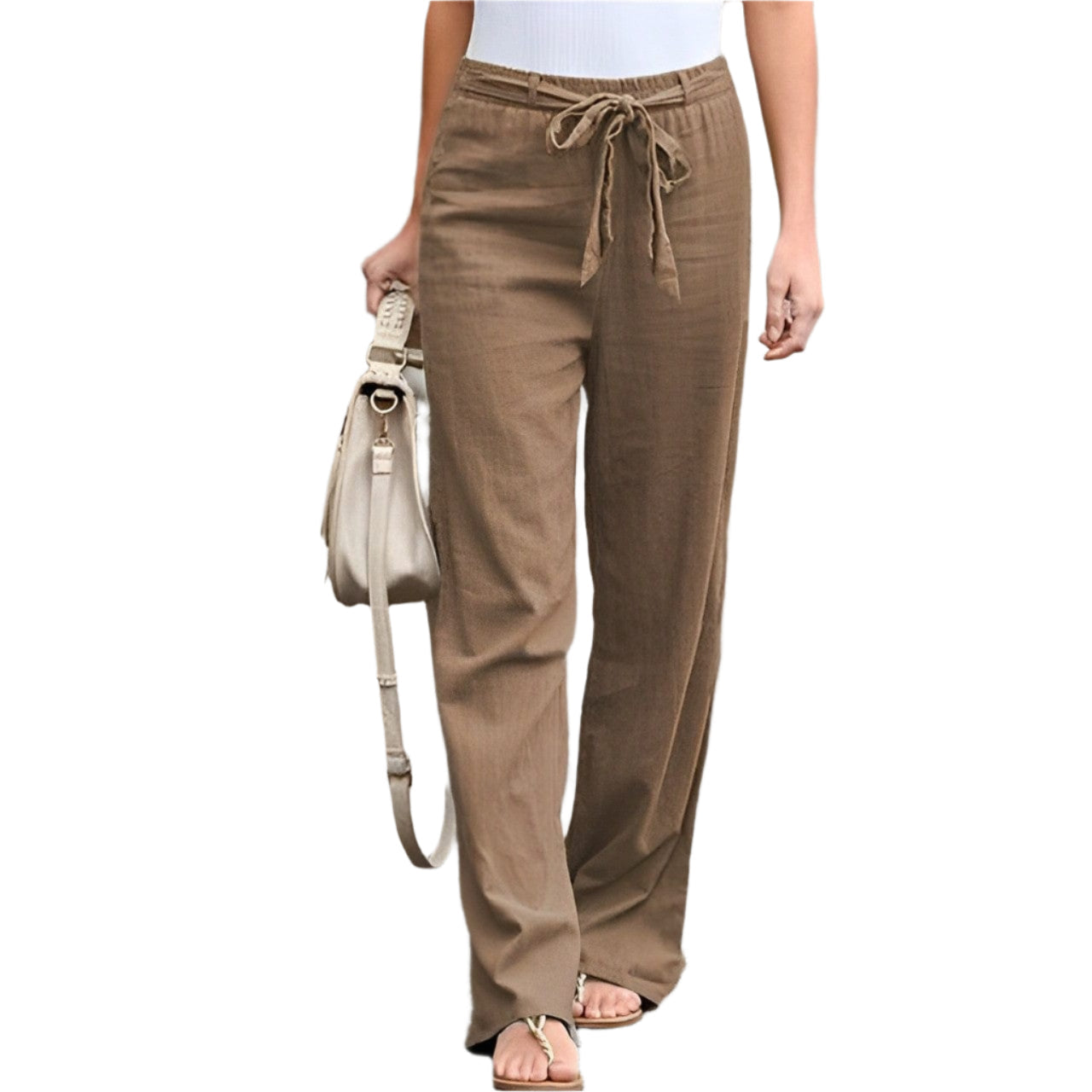 Pantaloni larghi in lino comodi da donna - Vita elastica leggera e vestibilità comoda e traspirante per l'estate