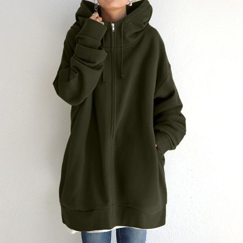 Felpa invernale comoda da donna con cappuccio oversize - Felpa calda ed elegante