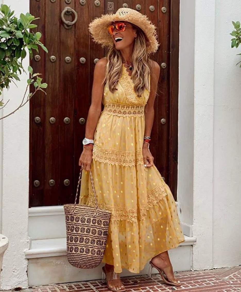Maxi abito elegante da donna con pizzo
