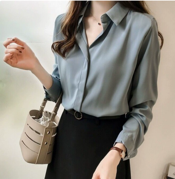 Chemise classique en soie à manches longues, pour femme