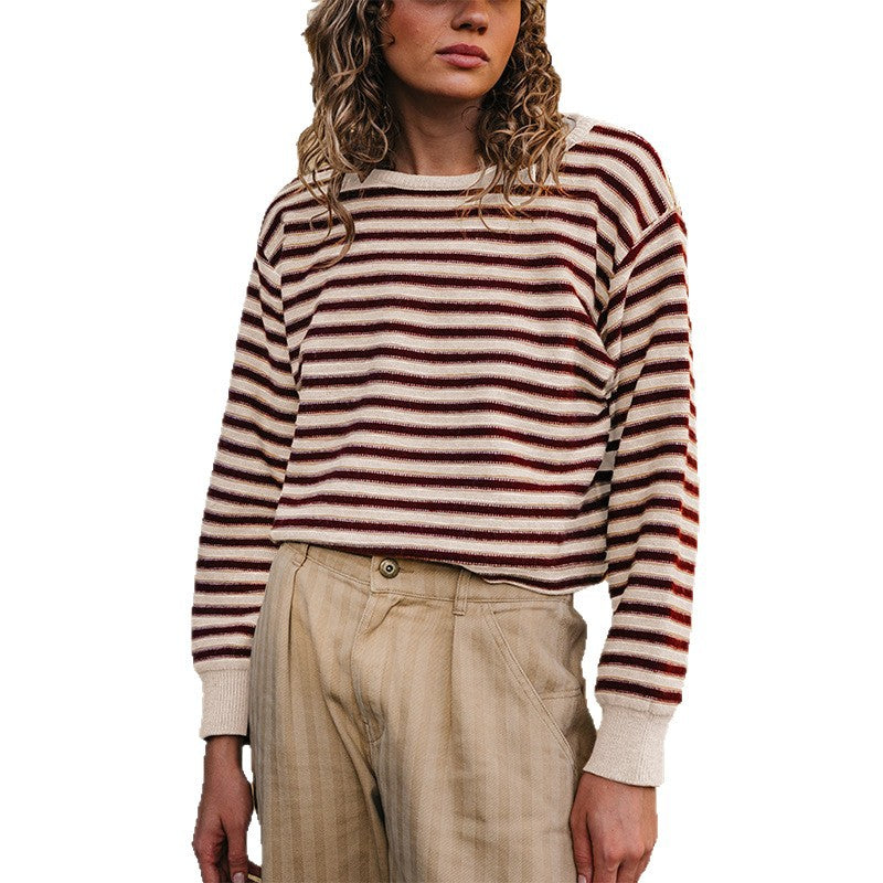 Pull femme rayé à blocs de couleurs en maille - Doux et moderne