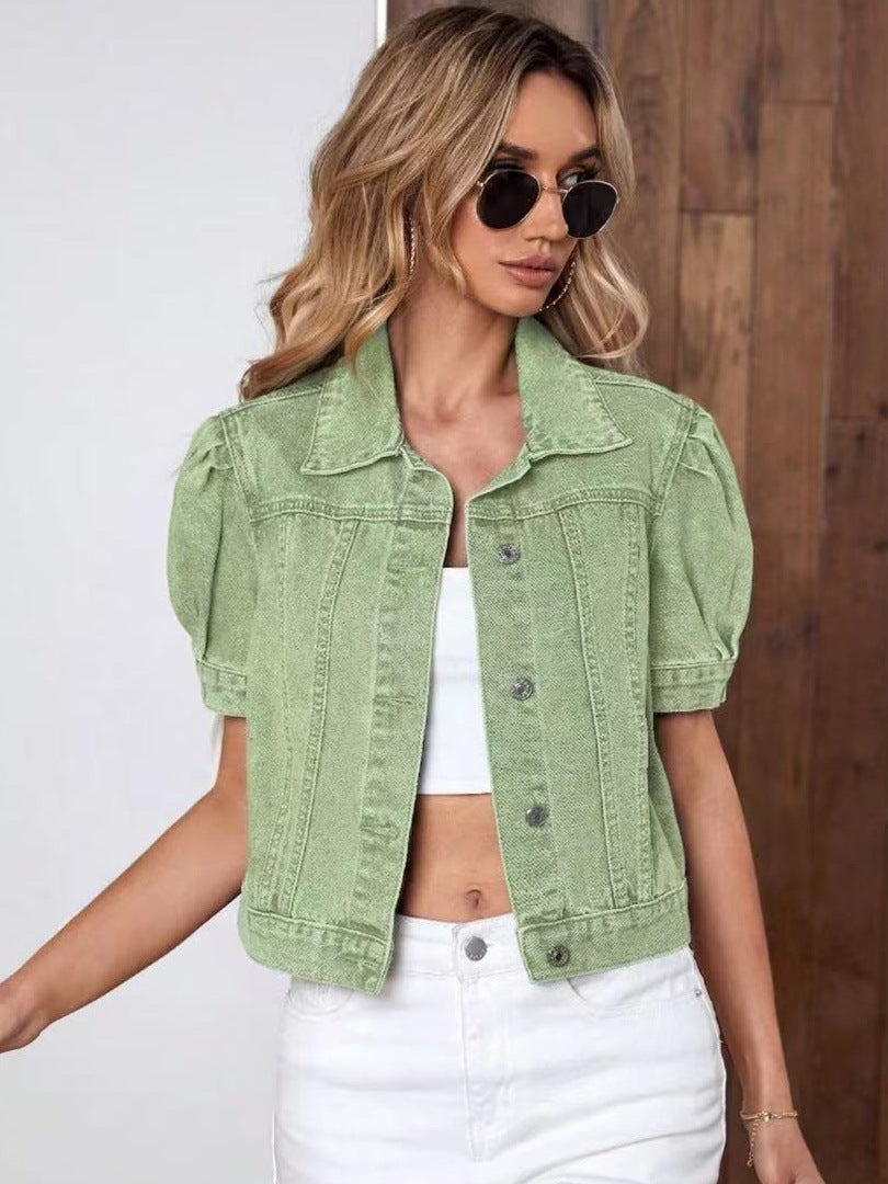 Giacca donna in denim retrò con maniche a sbuffo - Moderna e casual