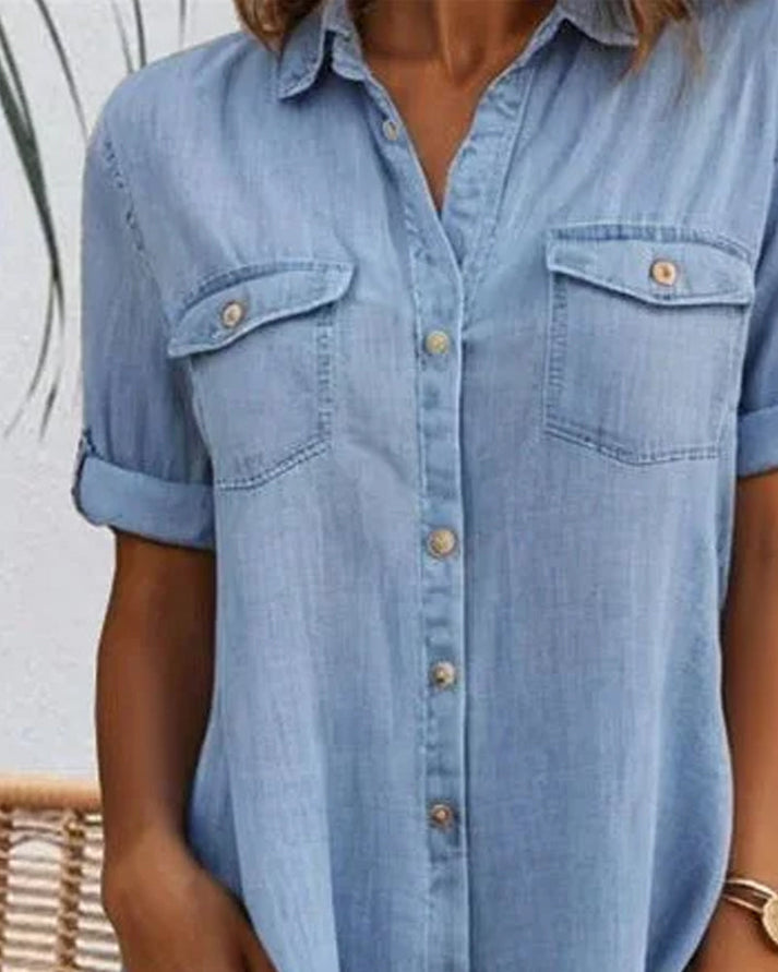 Elegante vestito camicia midi in denim da donna – Abito casual leggero da tutti i giorni